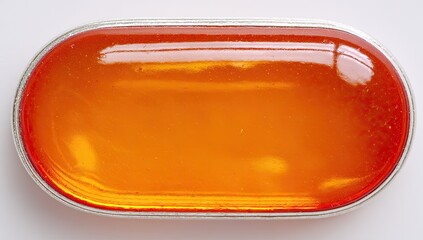 Oval, translucent orange gem, metallic silver frame