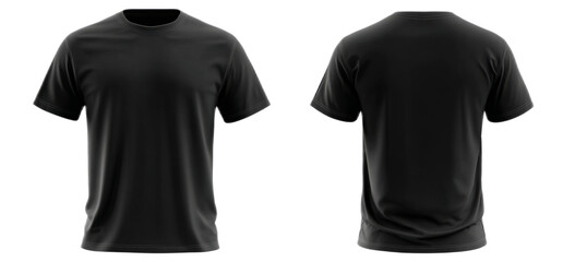 Black Short Sleeve T Shirt Front and Back View on White Background