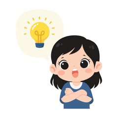 Cartoon Girl with Lightbulb Idea