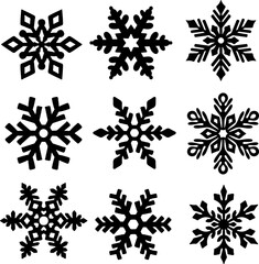 Set of snowflakes, line art illustration