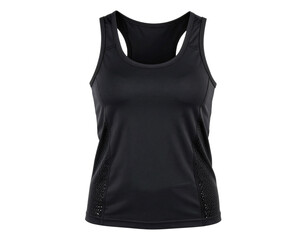  Front View of Black Performance Sleeveless Tank Top for Sportswear, Isolated PNG