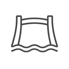Black and White Line Drawing of Dam or Bridge Over Water – Minimalist Arch Structure Vector Illustration
