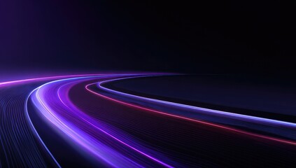 Abstract, swirling, light trails curve across a dark background