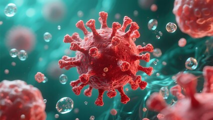 3d red virus microscopy laboratory setting microbiology study scientific exploration virus structure