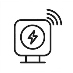 Black and White Line Drawing of Wireless Charging Device with Lightning Bolt – Wireless Power Vector Illustration