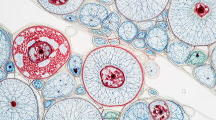 Microscopic biological cells in tissue samples showcasing detailed science imagery for medical research health analysis and educational purposes