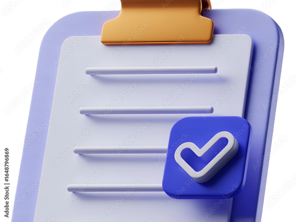 Poster 3d clipboard with completed task checkmark checklist