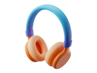 Blue and orange 3D headphones audio music