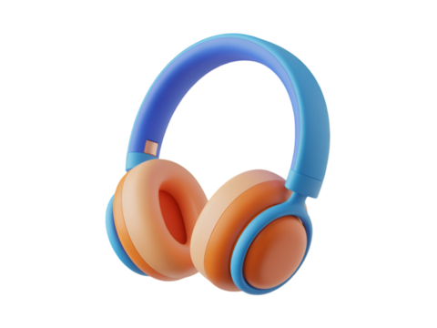 Modern blue and orange headphones illustration audio