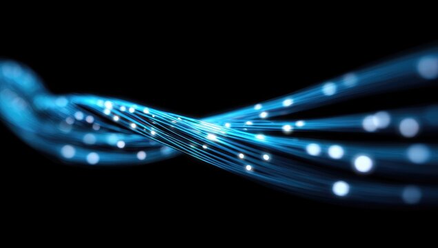 Abstract swirling blue light trails on a black background (1) - Powered by Adobe