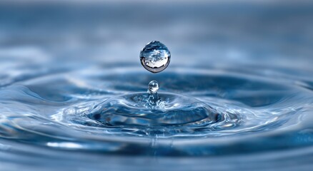 Water droplet impacting surface, creating ripples