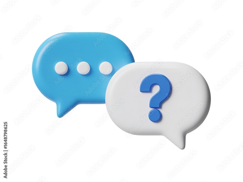 Poster 3d chat bubbles with question mark and dots on transparent background