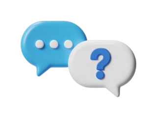 3D Chat Bubbles with Question Mark and Dots on Transparent Background