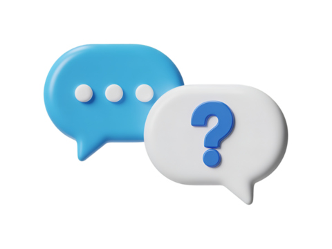 3D Chat Bubbles with Question Mark and Dots on Transparent Background