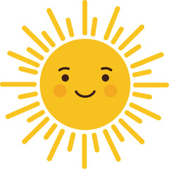 Happy cartoon sun character bright sunshine icon