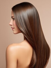 Fototapeta premium beautiful woman with straight hair showing her hair