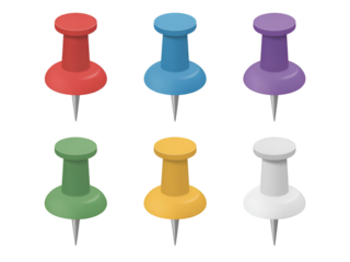 Six colorful push pins arranged in two rows pushpin