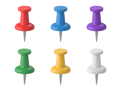 Six colorful push pins arranged in two rows pushpin