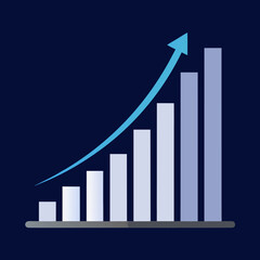 Bar graph with an upward trending arrow indicating growth and success