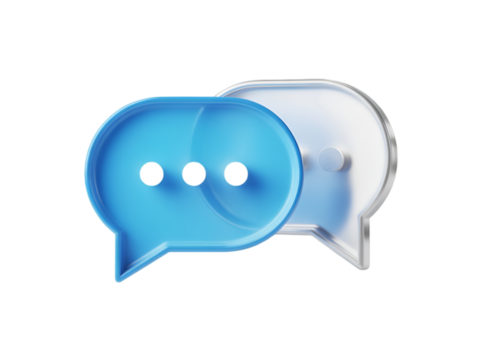 Two 3D Chat Bubbles One Blue One White message communication
