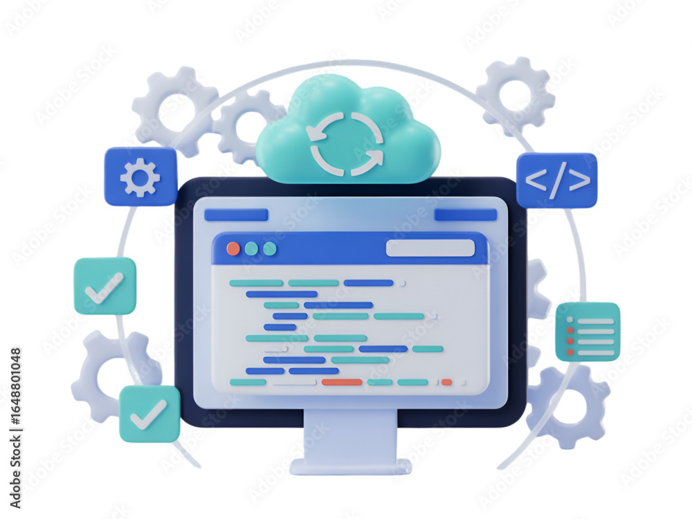 Fototapete 3d computer system with cloud and coding elements