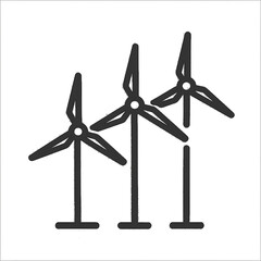 Black and White Line Drawing of Three Wind Turbines – Renewable Energy Silhouette Illustration
