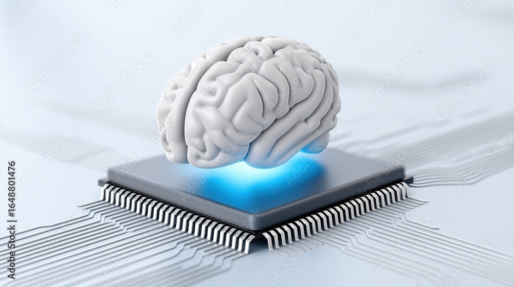 Poster ai circuit technology and medical research concept, futuristic brain on a microchip representing ai 