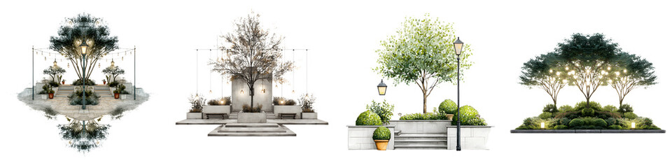 Elegant Garden Stage Illustrations with Lighting, Isolated
