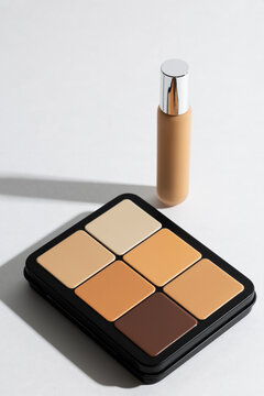 Palette and concealer in nude colors on white
