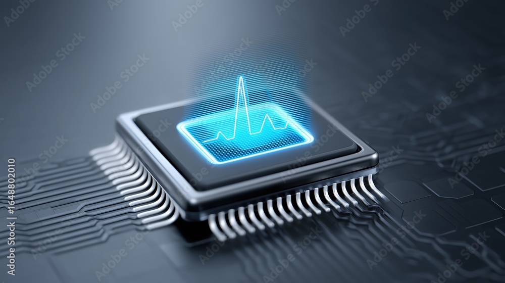 Aufkleber ai circuit technology and medical research concept, digital circuit with a glowing microchip and dat