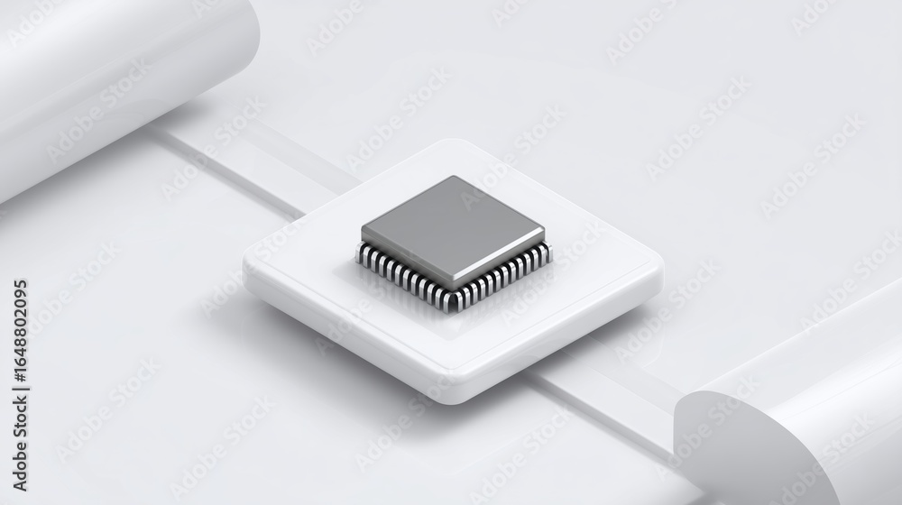 Poster ai circuit technology and medical research concept, microchip on a circuit board with connecting lin