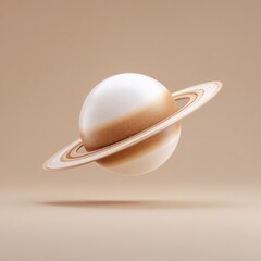 Floating planet with rings, cream and beige tones