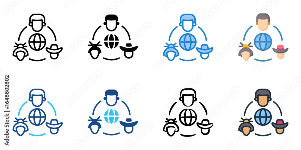 Poster multicultural collaboration icon set multiple style collection