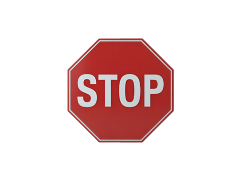 Red octagonal stop sign with white lettering on black background