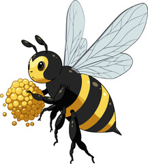 Cartoon Bee Carrying Pollen Vector Illustration of a Buzzing Insect