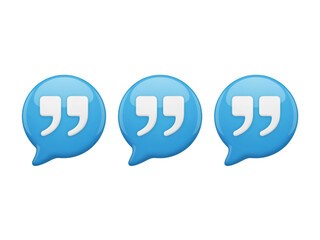 Three blue speech bubble quote icons on black background