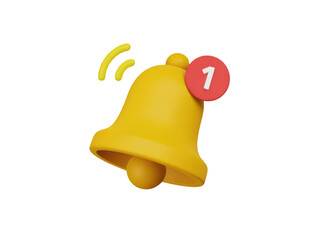 Yellow notification bell with number one on black background
