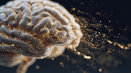 Fototapeta premium A human brain with particles exploding from it, representing mental overload or stress.