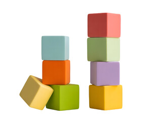 Colorful building blocks stacked in two towers toys