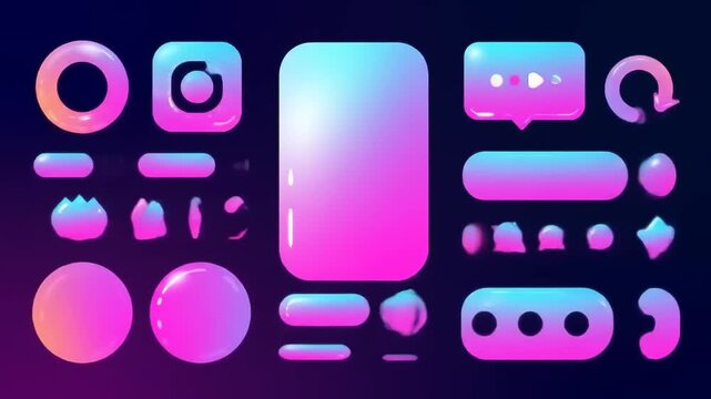 Colorful abstract shapes and icons on a gradient background, showcasing modern design elements