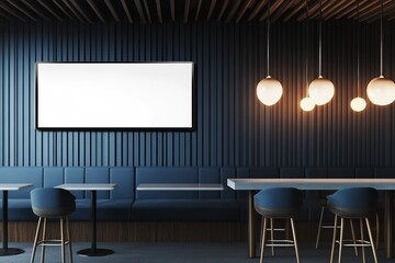Digital menu board mockup restaurant horizontal screen with white display white background realistic detail no shadows