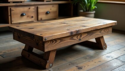 Rustic wooden coffee table, distressed finish, wood, surface