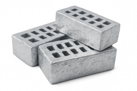 Three gray bricks are lying on top of each other on a transparent background, creating a simple yet effective composition