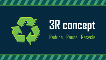 Waste management sign, 3r concept, reduce, reuse, recycle, save the earth and nature, go green banner, environment day, eco friendly