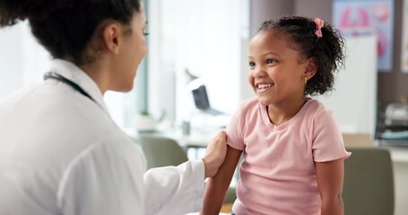 Consultation, kid or doctor with high five in clinic for health progress, test results or recovery. Healthcare, pediatrician and child patient with celebration for good news, illness free or feedback - Powered by Adobe