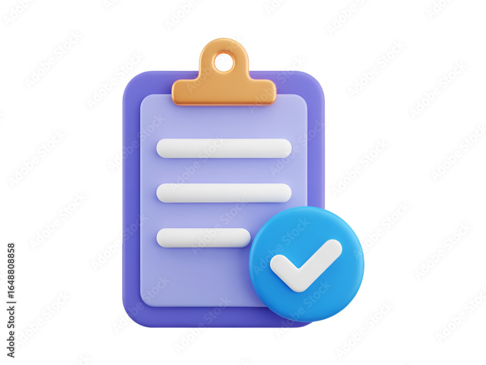Poster 3d clipboard with checkmark and list items checklist