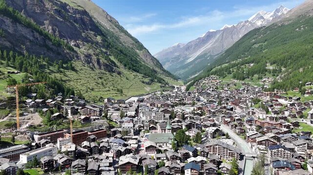 Zermatt town summer, Swizerland drone,aerial 4K footage