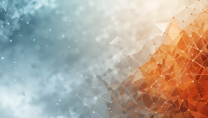 Dynamic abstract network of glowing connections and geometric shapes with orange and blue hues