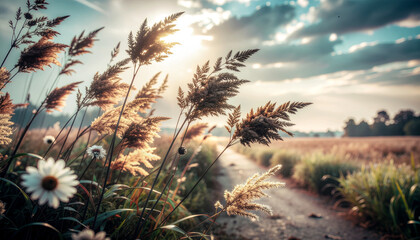 Obraz premium flower, grass and sky in film mood