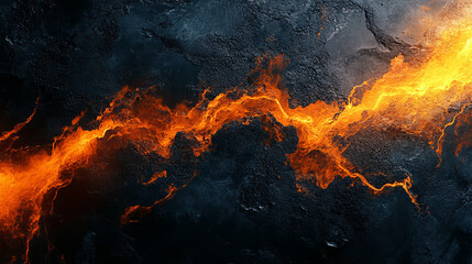 Fiery lava flows over dark stone
